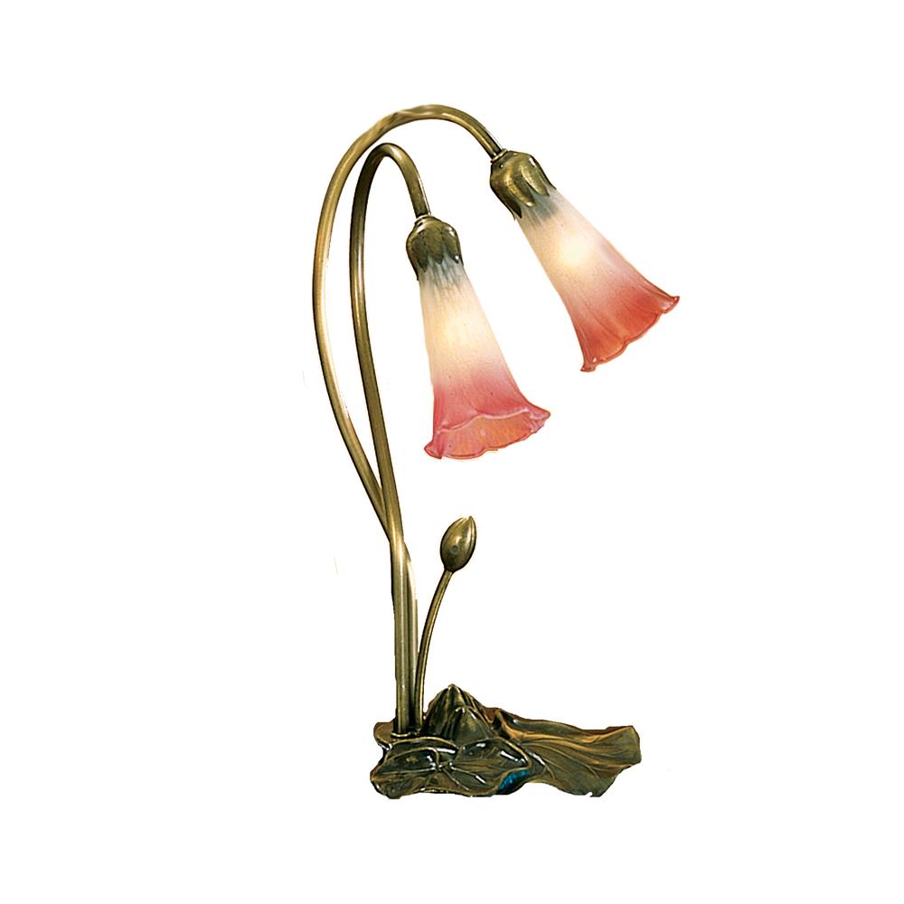 Meyda Tiffany Lighting 16"H Pink/White Pond Lily 2 Lt Accent Lamp